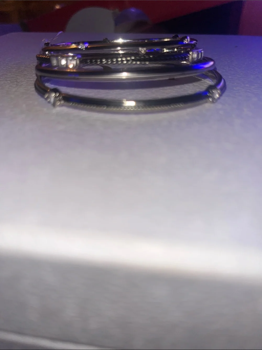New! Silver and Crystal/Rhinestone Stackable Bangle Bracelet Set -4
